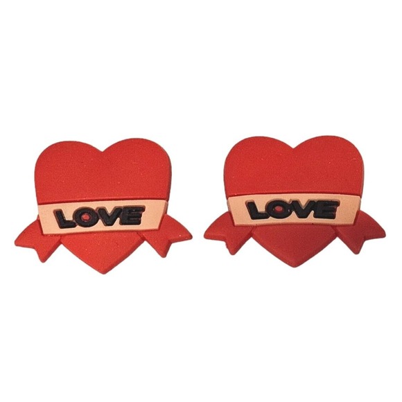 Heart Shoe Charms Love Valentines Day Sweetheart Crok Style Plugs 2pc - Picture 1 of 4